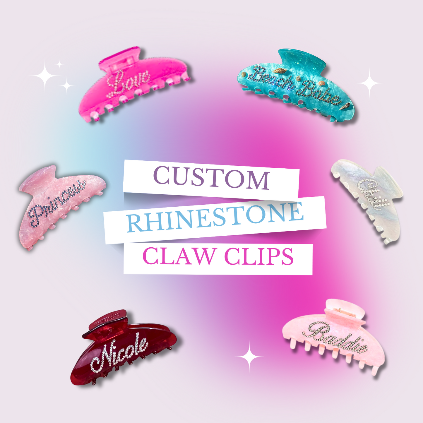 Personalized Rhinestone Claw Clip